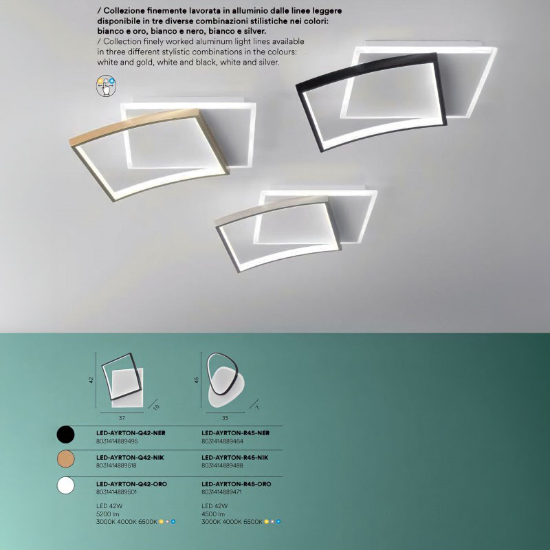 Plafoniera quadrata Serie 96 design luce Led